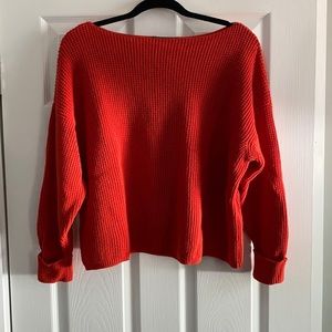 French connection poppy red boat neck waffle sweater